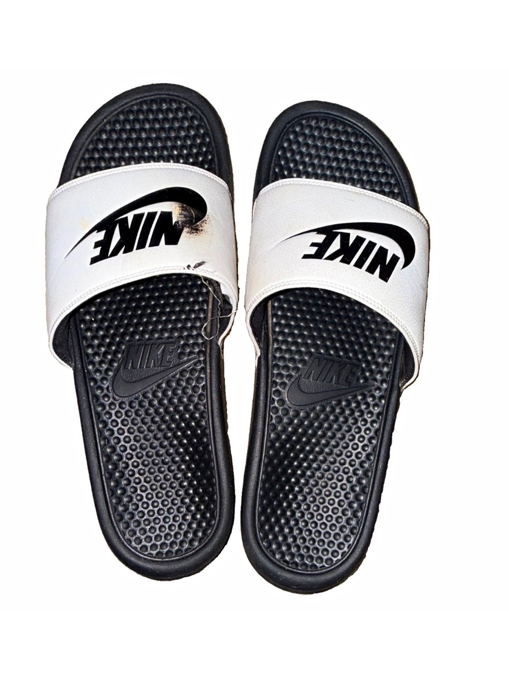 Black and white mens Nike slides